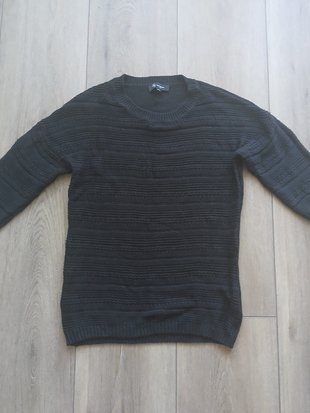 Lily Morgan Black Textured Knit Sweater Women Size M 3/4 Sleeve Crew Neck Casual - Picture 2 of 8